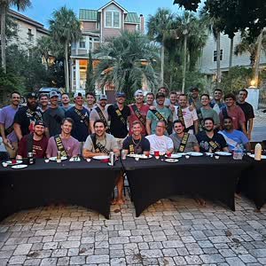 Large group at an outdoor hibachi dinner in Panama City Beach