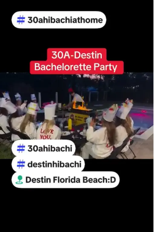Bachelorette party at night with a hibachi chef on 30A