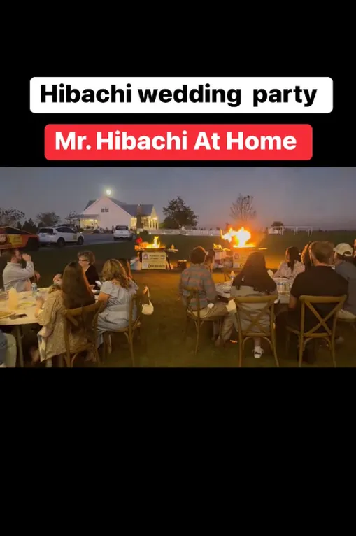 Evening hibachi dinner for a wedding party outdoors