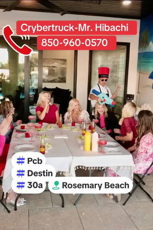 Guests at a hibachi party table with the chef
